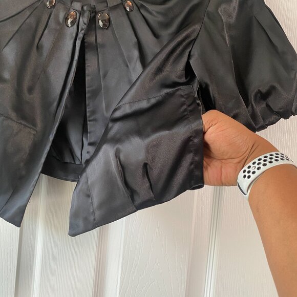 Elle | Black Satin Embellished Cropped Bolero Jacket - Picture 4 of 7